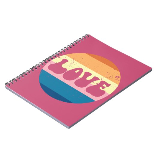 レトロラブタイポグラフィオンヴィンテージサンセットストライプズ ノートブック (左側)
