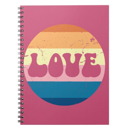 レトロラブタイポグラフィオンヴィンテージサンセットストライプズ ノートブック (正面)