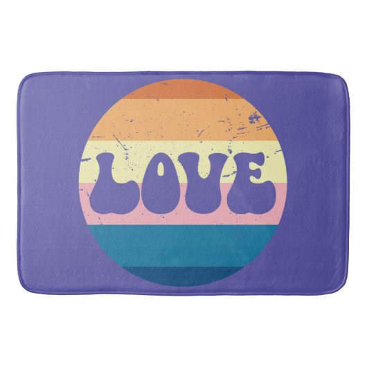 レトロラブタイポグラフィオンヴィンテージサンセットストライプズ バスマット (正面)