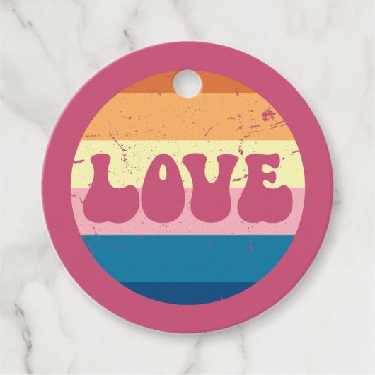 レトロラブタイポグラフィオンヴィンテージサンセットストライプズ フェイバータグ (正面)