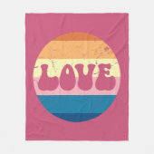 レトロラブタイポグラフィオンヴィンテージサンセットストライプズ フリースブランケット (正面)