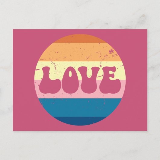 レトロラブタイポグラフィオンヴィンテージサンセットストライプズ ポストカード (正面)