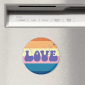 レトロラブタイポグラフィオンヴィンテージサンセットストライプズ マグネット (インサイチュ (食洗機))