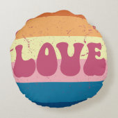 レトロラブタイポグラフィオンヴィンテージサンセットストライプズ ラウンドクッション (裏面)