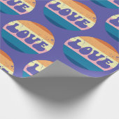 レトロラブタイポグラフィオンヴィンテージサンセットストライプズ ラッピングペーパー (角)