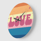 レトロラブタイポグラフィオンヴィンテージサンセットストライプズ ラージ壁時計 (傾斜)