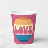 レトロラブタイポグラフィオンヴィンテージサンセットストライプズ 紙コップ (正面)