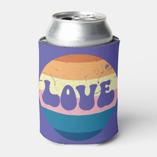 レトロラブタイポグラフィオンヴィンテージサンセットストライプズ 缶クーラー (缶正面)