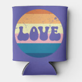 レトロラブタイポグラフィオンヴィンテージサンセットストライプズ 缶クーラー (正面)