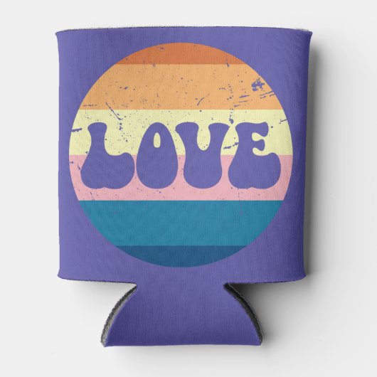 レトロラブタイポグラフィオンヴィンテージサンセットストライプズ 缶クーラー (正面)