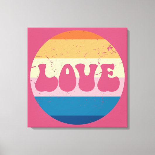 レトロラブタイポグラフィオンヴィンテージサンセットバックグラウンド キャンバスプリント (正面)