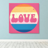 レトロラブタイポグラフィオンヴィンテージサンセットバックグラウンド キャンバスプリント (インサイチュ (ウッドフロア))