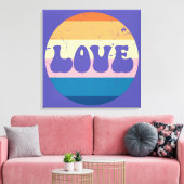 レトロラブタイポグラフィオンヴィンテージサンセットバックグラウンド キャンバスプリント (インサイチュ (リビング))