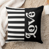 レトロラブブラック&ホワイトストライプパターン クッション (ブランケット)
