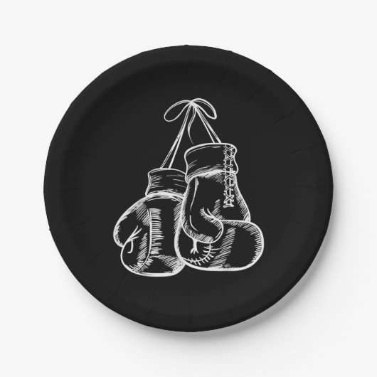 レトロラブホワイトボクシンググローブギフトボクサーギフト ペーパープレート (正面)