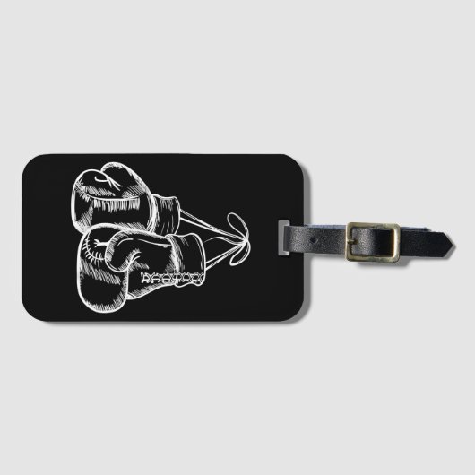 レトロラブホワイトボクシンググローブギフトボクサーギフト ラゲッジタグ (正面横)