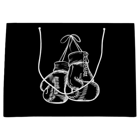 レトロラブホワイトボクシンググローブギフトボクサーギフト ラージペーパーバッグ (正面)