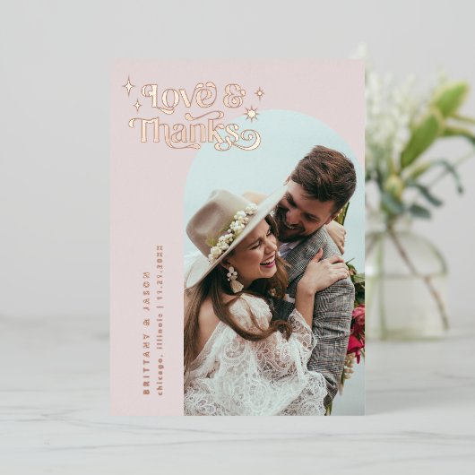 レトロラブ&スター感謝していズフォイル招待状 箔招待状 (立ち正面)