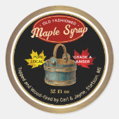 レトロラベル古いファッションドメープルシロップとバケツ ラウンドシール (正面)