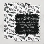 レトロランジェリーフローラドードルズブラックブライダルシャワー 招待状 (正面/裏面)