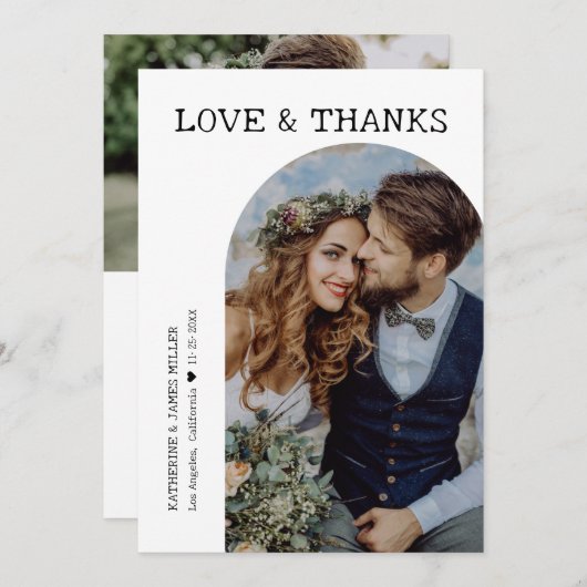 レトロラヴ感謝していとホワイトアーチ2写真結婚の サンキューカード (正面/裏面)