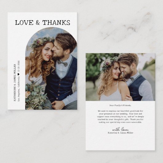 レトロラヴ感謝していと白アーチ2枚の写真結婚s ノートカード (正面/裏面)