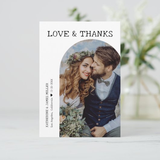 レトロラヴ感謝していと白アーチ2枚結婚の写真 サンキューカード (スタンド正面)