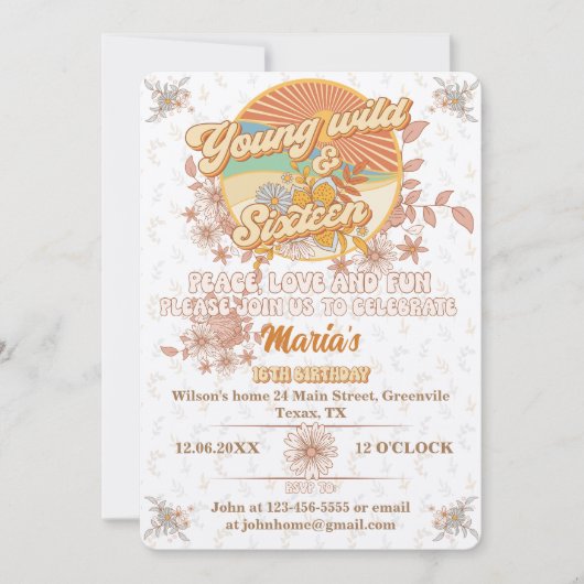 レトロリズム究極のグルービー16歳の誕生日 招待状 (正面)