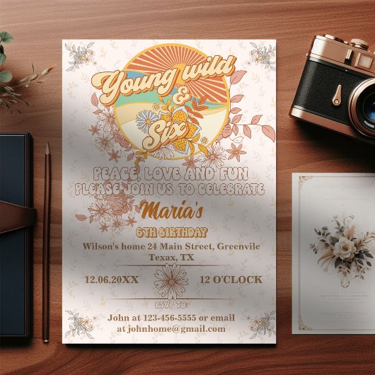 レトロリズム究極のグルービー6歳の誕生日 招待状