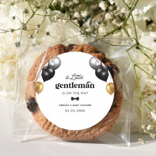 レトロリトル紳士白黒ボーイベビーシャワー ラウンドシール