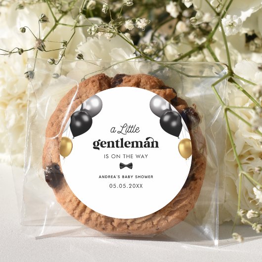 レトロリトル紳士白黒ボーイベビーシャワー ラウンドシール