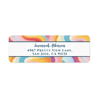 レトロリバイバル抽象芸術ボホレインボーウェーブ ラベル