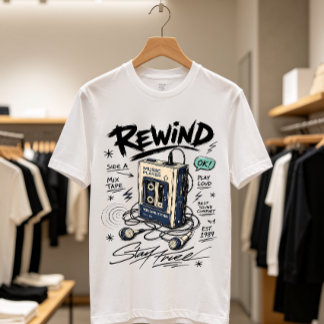 レトロリワインドカセットプレーヤーミュージック Tシャツ