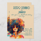 レトロリワインド 女性の50歳誕生日パーティー 招待状 (正面/裏面)