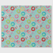 レトロリース-ティール（緑がかった色）クリスマス ラッピングペーパー (フラット)