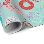 レトロリース-ティール（緑がかった色）クリスマス ラッピングペーパー (ロールコーナー)