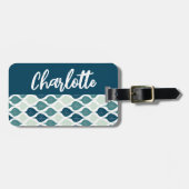 レトロリーフパターンブルーグリーンモノグラム ラゲッジタグ (正面横)