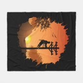 レトロリーマンサンセットファーザーエレクトリックケーブルリネマン フリースブランケット (正面(横))