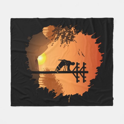 レトロリーマンサンセットファーザーエレクトリックケーブルリネマン フリースブランケット (正面(横))