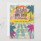 レトロルアウ(ハワイ式宴会)ハワイアントロピカルフラオンオーバー誕生日 招待状 (正面)