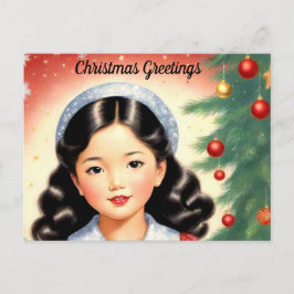 レトロルッククリスマス葉書と女の子 ポストカード