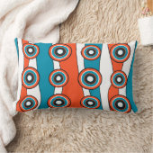 レトロルックターコイズとオレンジサークル波 ランバークッション (ブランケット)