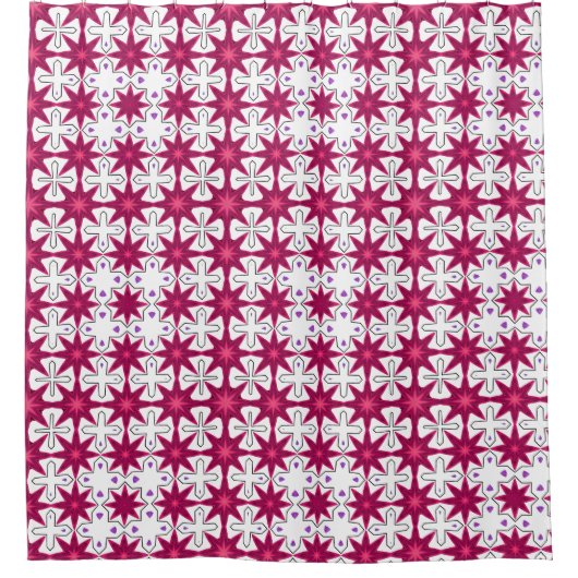 レトロルックピンクパープルスターバスト シャワーカーテン (正面)