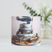 レトロルック飛行機主題のお誕生日ケーキ 招待状 (スタンド正面)