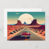 レトロルート66ヴィンテージカー砂漠の旅行 ポストカード (正面/裏面)
