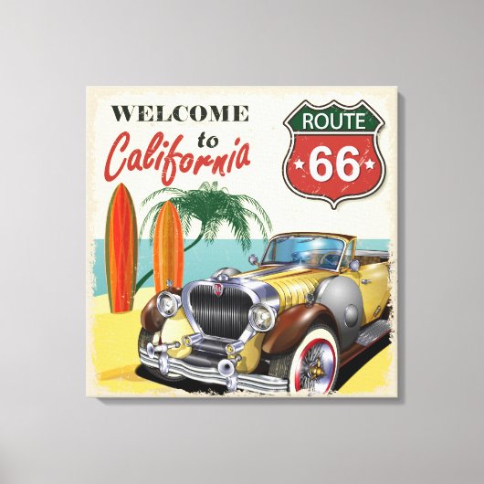 レトロルート66「Welcome to California」ポスター、 キャンバスプリント (正面)