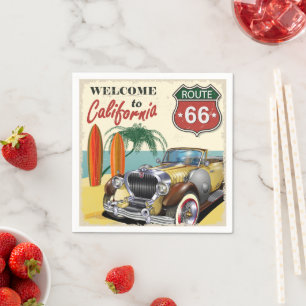レトロルート66「Welcome to California」ポスター、 スタンダードカクテルナプキン