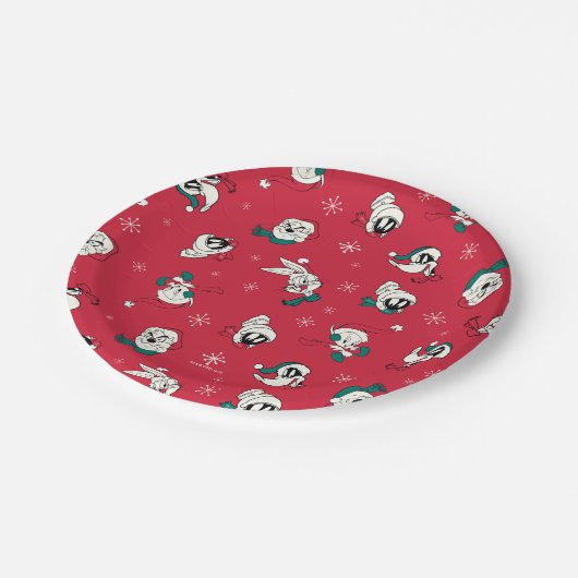レトロルーニーチューンズ™ウィンターホリデーパターン ペーパープレート (アングル)