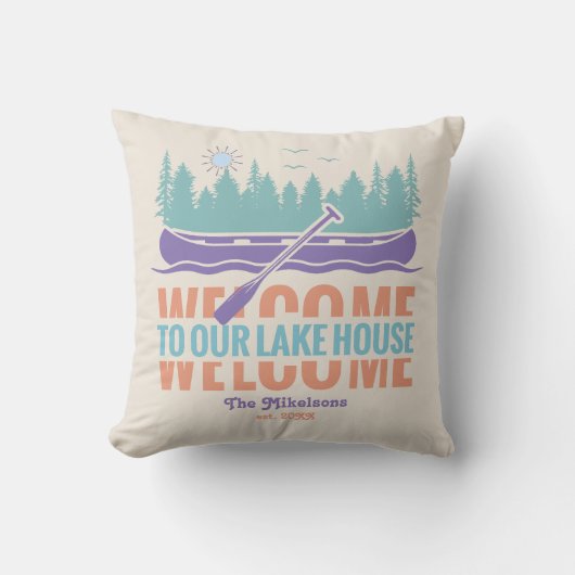 レトロレイクハウスファミリー名 クッション (正面)