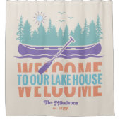 レトロレイクハウスファミリー名 シャワーカーテン (正面)